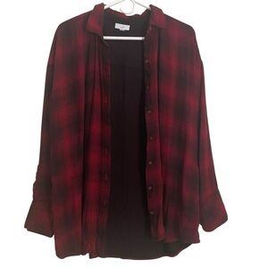 J. Jill Red Plaid Double Layer Shirt Jacket‎ Shacket w/ Pockets Grunge Large